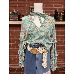 Spell & the Gypsy Sayulita Blouse Boho Green Pink Bow Floral